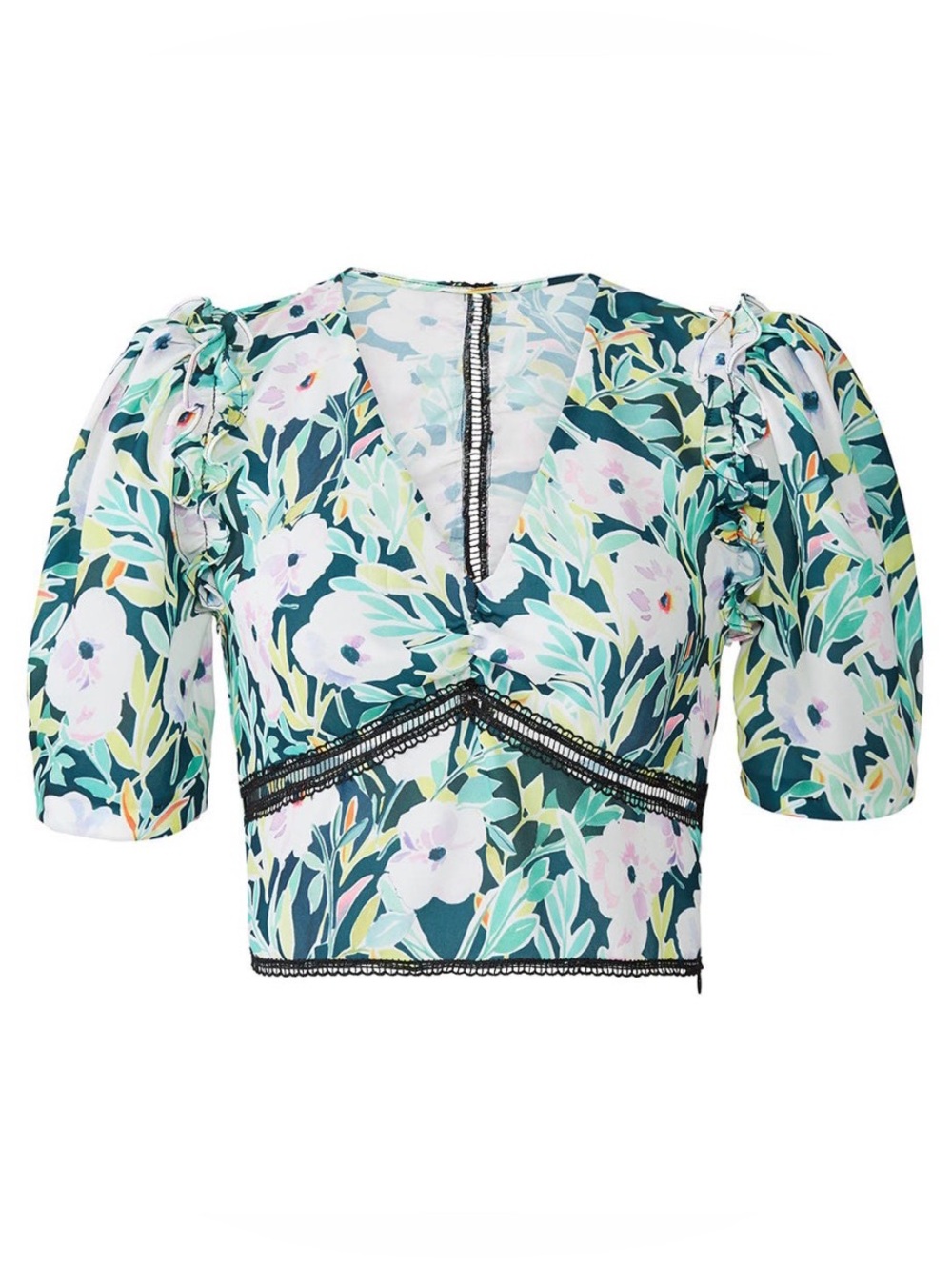 SAYLOR~Tisha Puff-Sleeve V-Neck Crop Top~Size Small~$225~